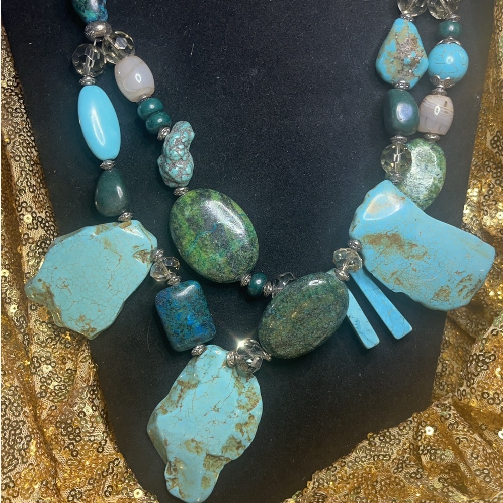 Chunky Turquoise Statement, Necklace - image 2